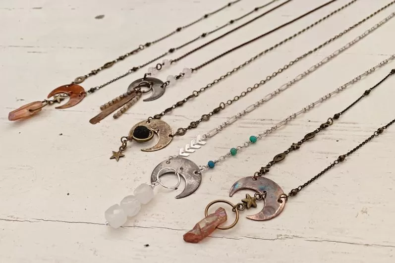 flame kissed boho crescent moon necklaces