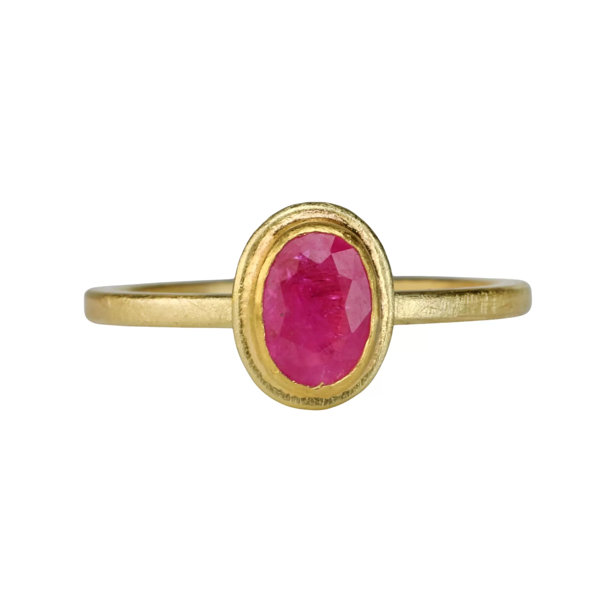 Frame Bezel-Set Oval Faceted Ruby Ring