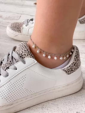 Freshwater Pearl Ankle Bracelet - Silver