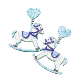 Glittered Heart Rocking Horse Link Dangle Earrings