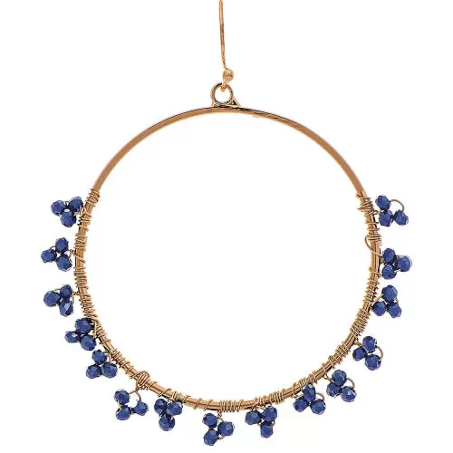 Gold Blue Bead Flower Post Hoop Earring