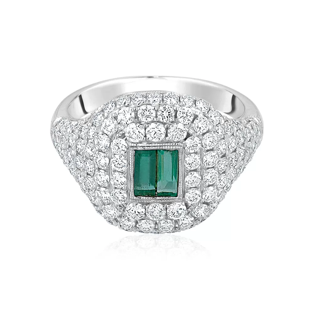 Green Emerald Baguette Pavé Ring