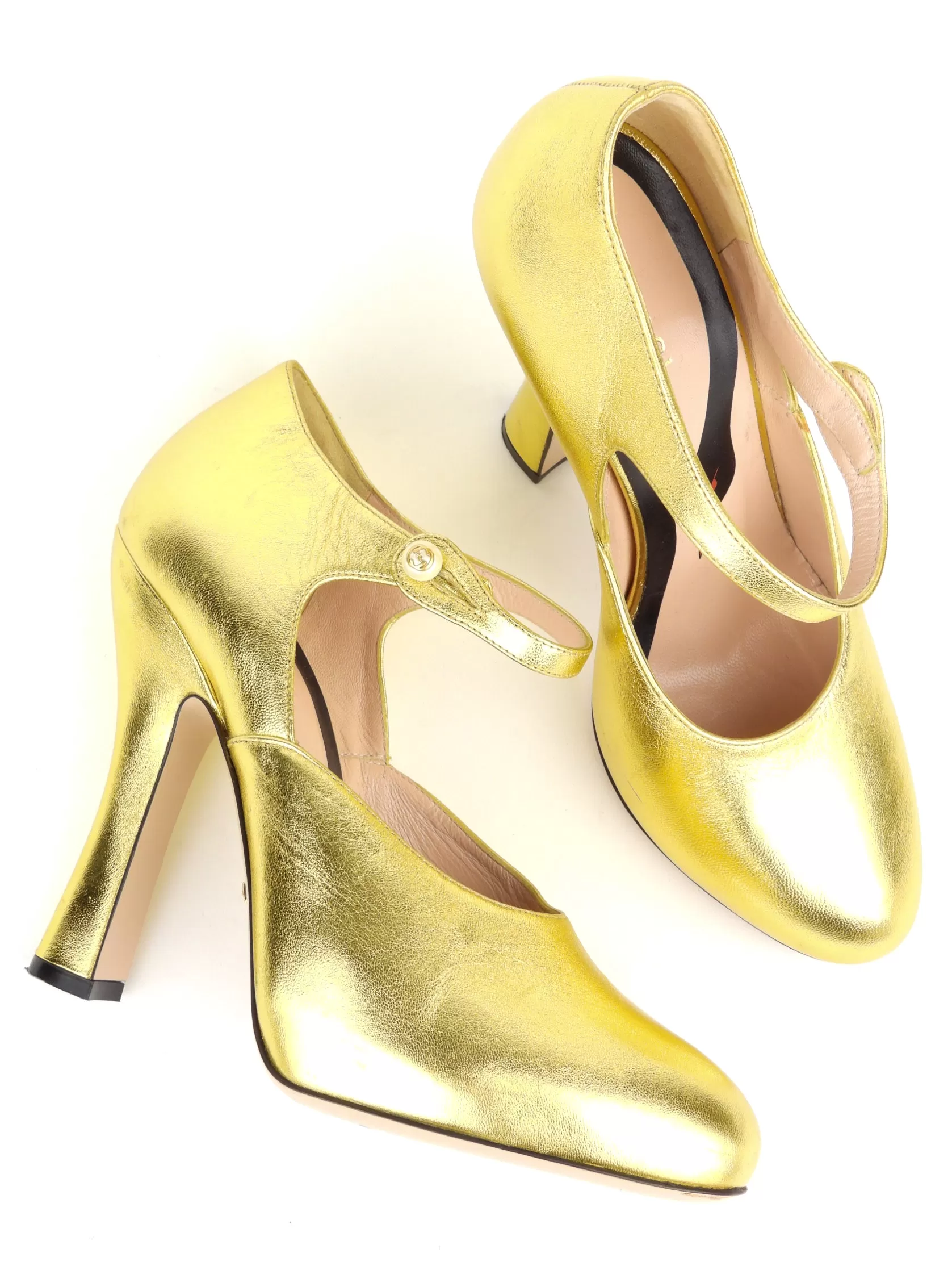 Gucci Gold Metallic Leather Lesley Mary Jane Pumps - 39 IT