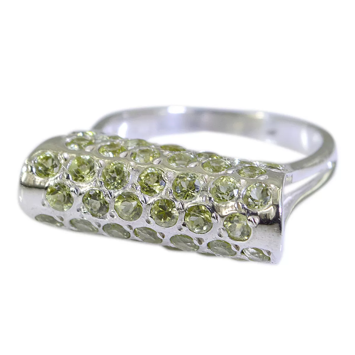 Handcrafted Gemstone Peridot Sterling Silver Ring Fine Diamond Jewelry