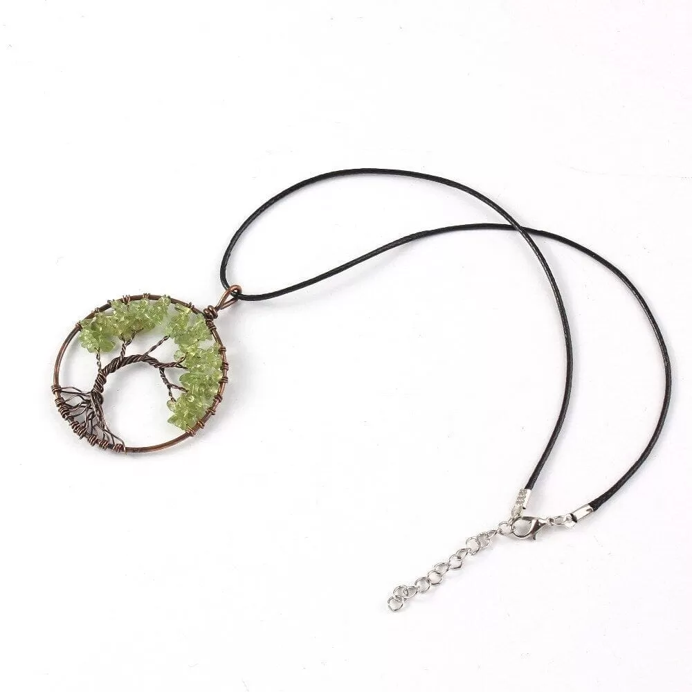 Handmade Peridot Stones Tree Of Life Necklace