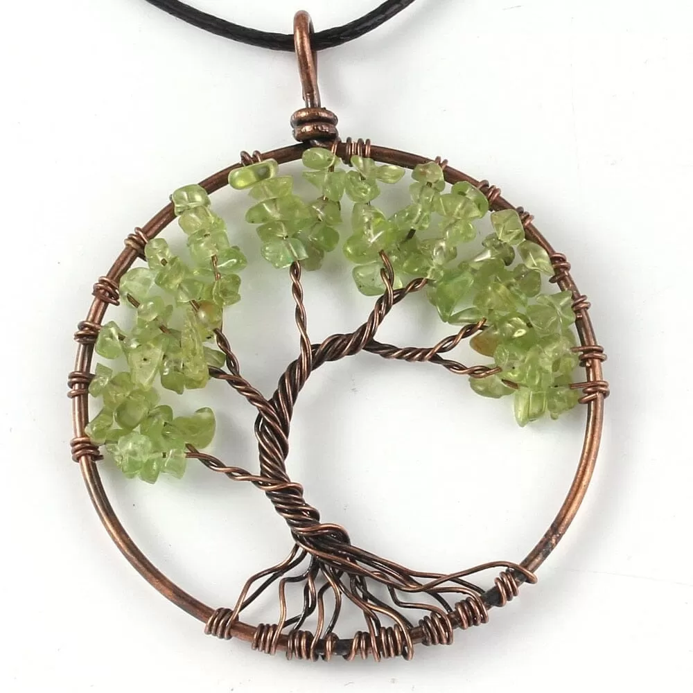 Handmade Peridot Stones Tree Of Life Necklace