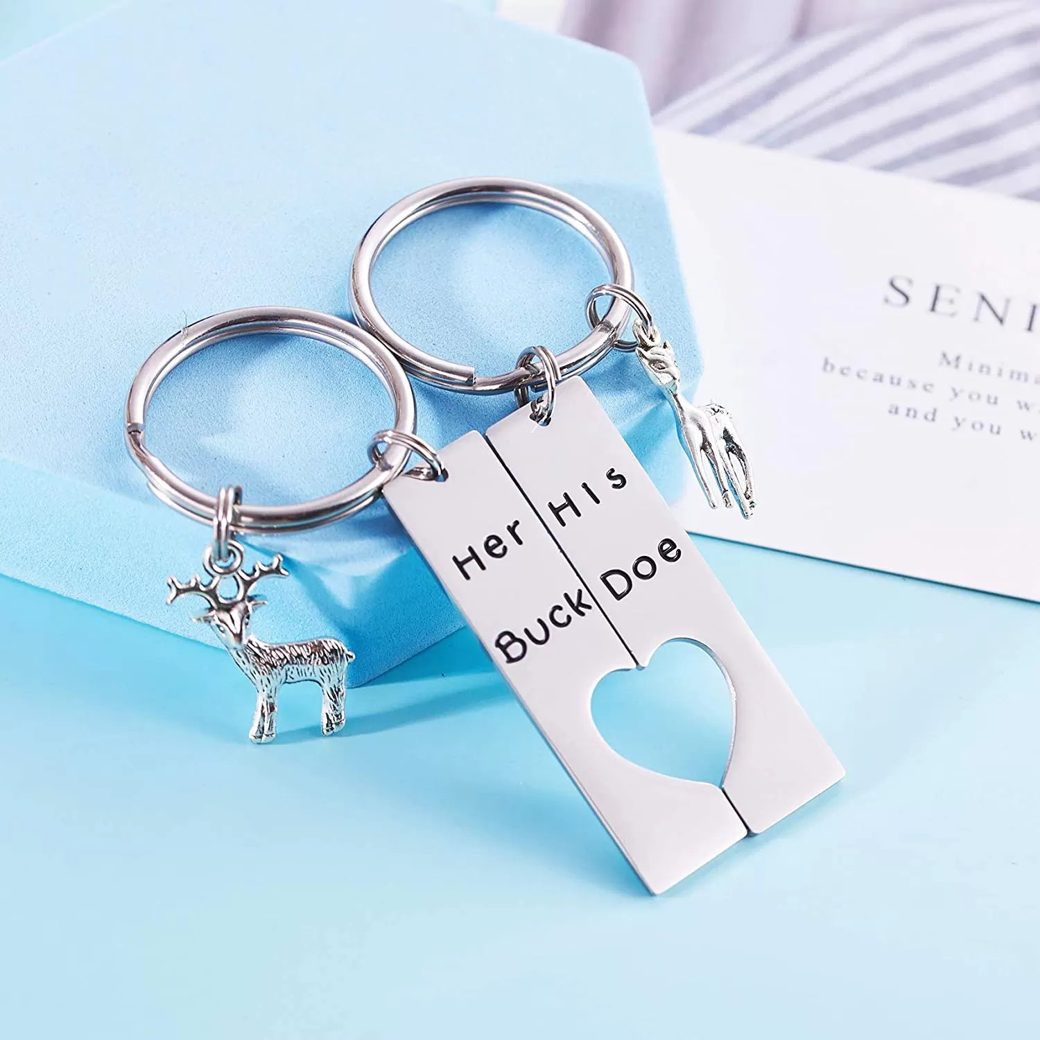 Her Buck His Doe Keychain Set  Keep One - Gift One