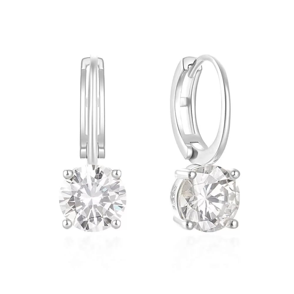 Huggie Hoop Earrings with Four Claws CZ Diamond