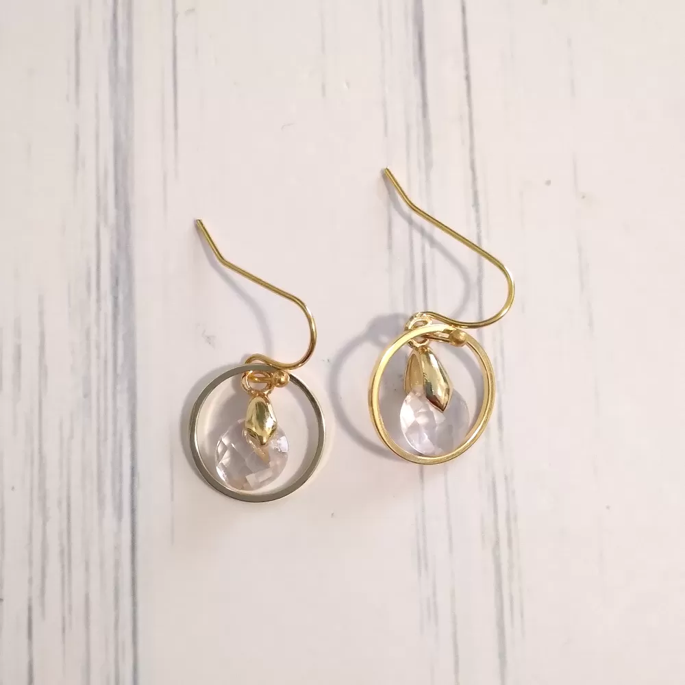 Infinite Circle White Quartz Single Drop Hook Earrings