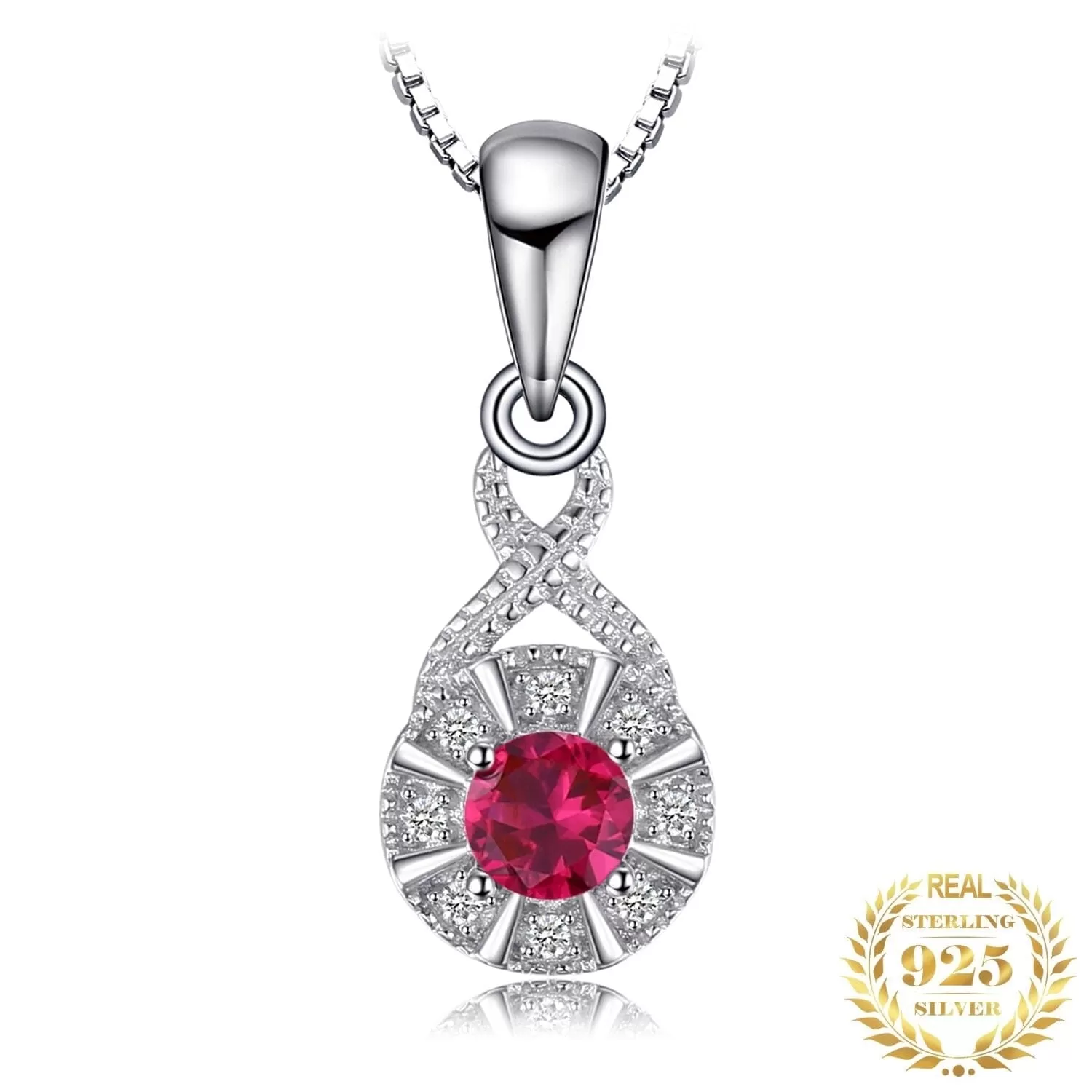 Infinity Ruby 925 Sterling Silver Halo Pendant (No Chain)