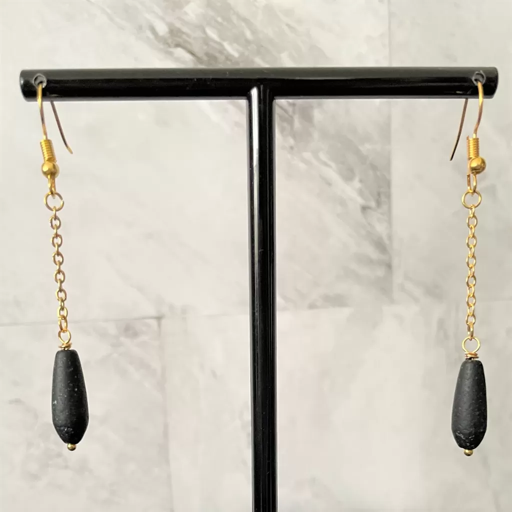 Jet Black Glass Long Teardrop Dangle Earrings