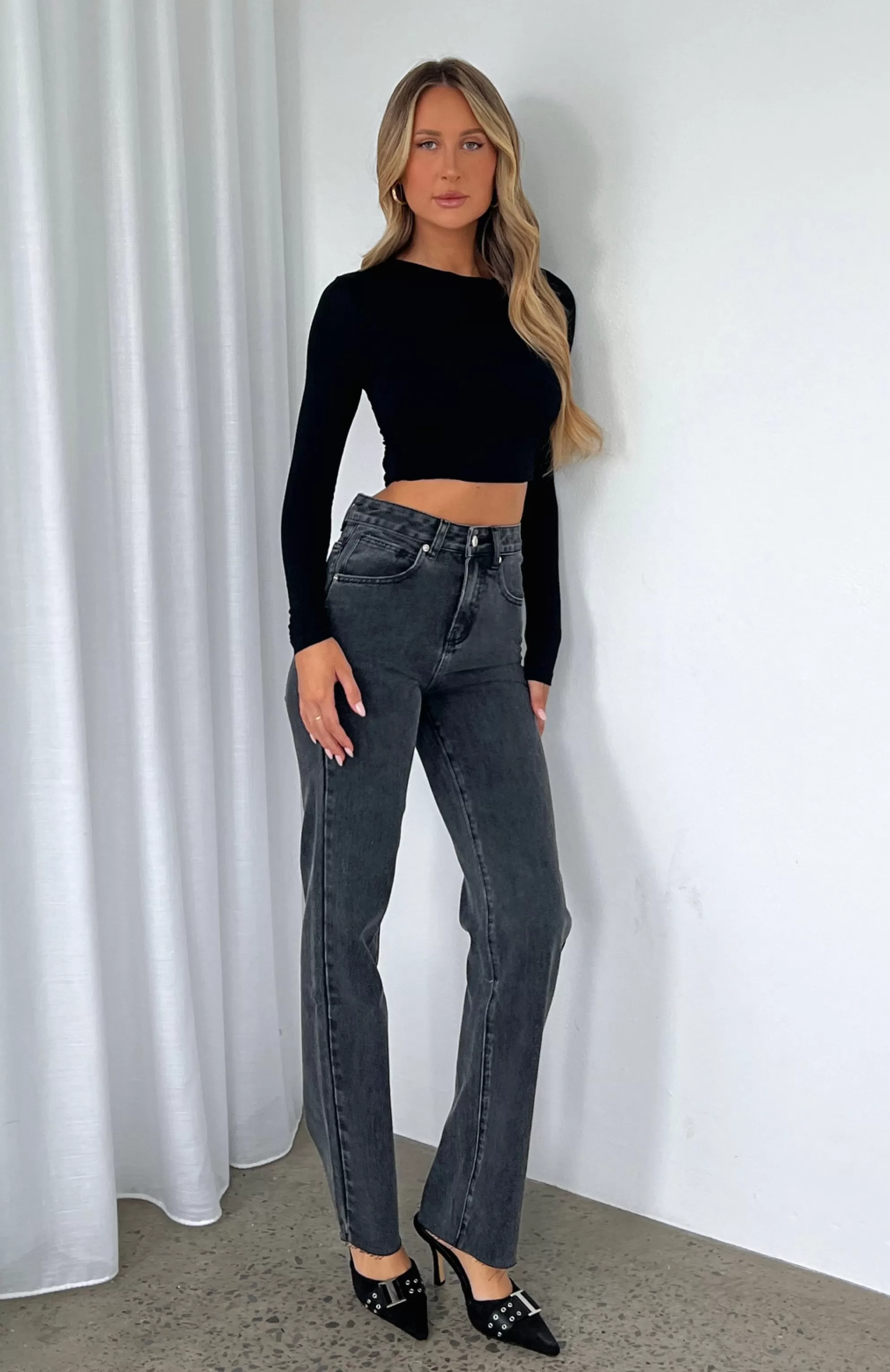 Jordyn High Waisted Straight Leg Jeans Washed Black