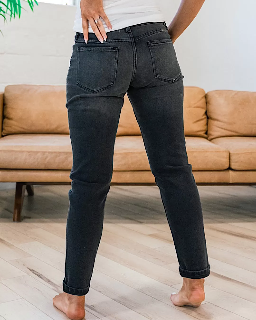 KanCan Lyla Faded Black Roll Hem Jeans