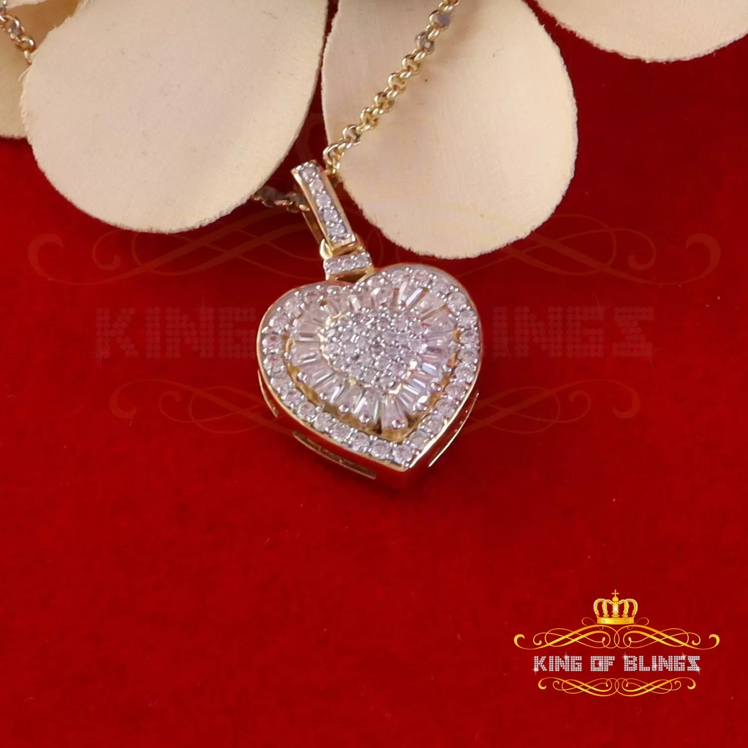 King Of Bling's 925 Sterling Yellow Silver 1.00ct VVS D Clr. Moissanite Heart Pendant for Womens