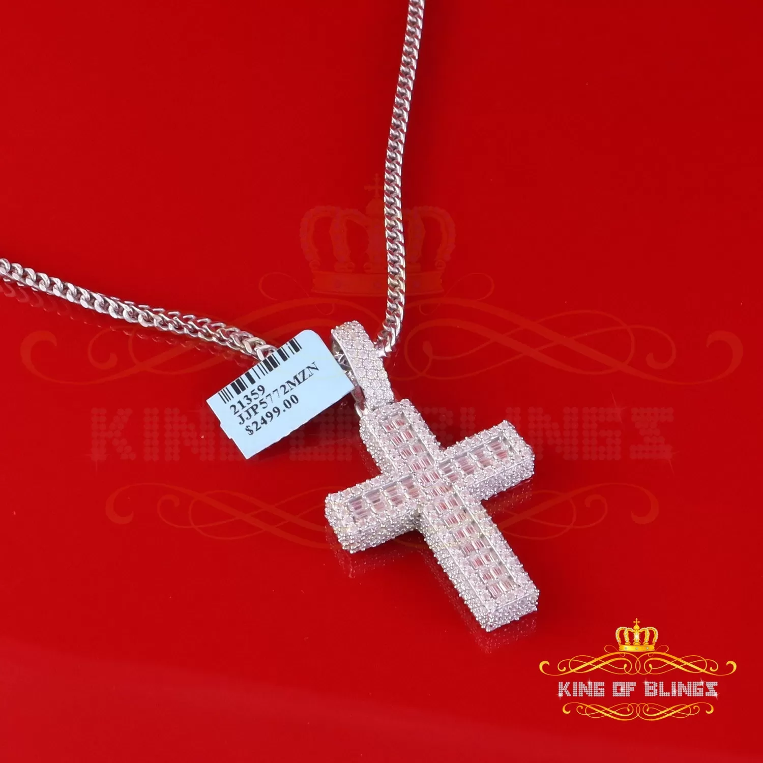 King Of Bling's Men/ Women 925 Sterling white Silver 7.50ct VVS D Clr.Moissanite Cross Pendant