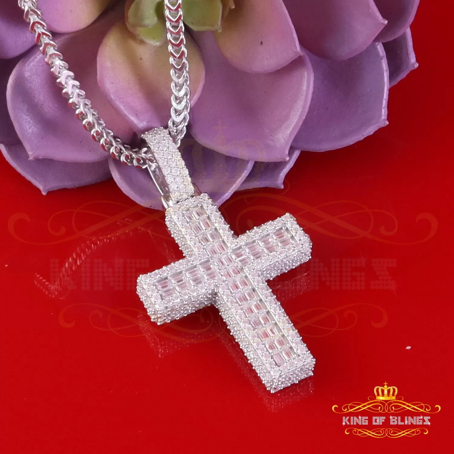 King Of Bling's Men/ Women 925 Sterling white Silver 7.50ct VVS D Clr.Moissanite Cross Pendant