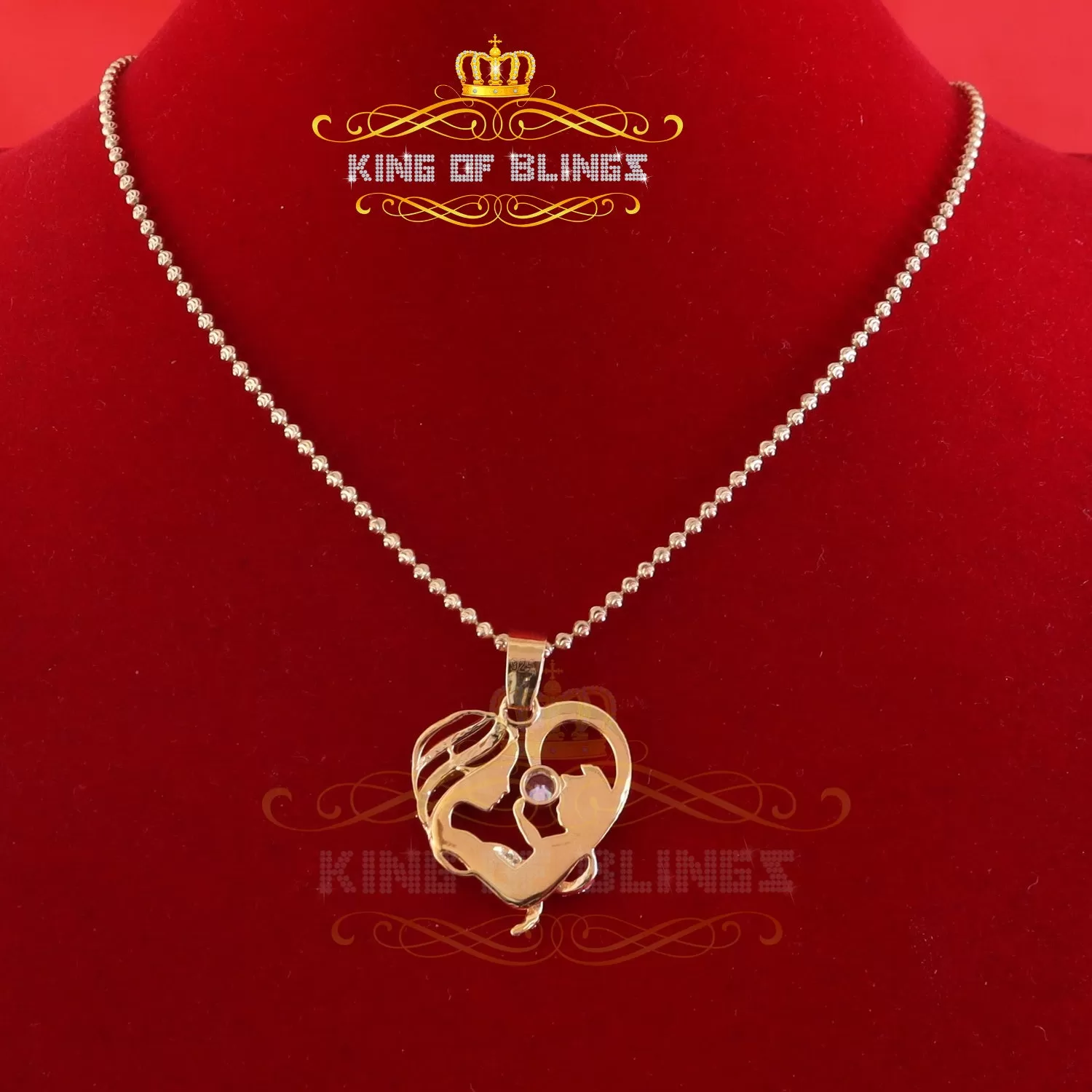 King Of Bling's MOM'S Embrace Lovely Pendant @ Mother's Day Yellow Silver 0.85ct Cubic Zirconia