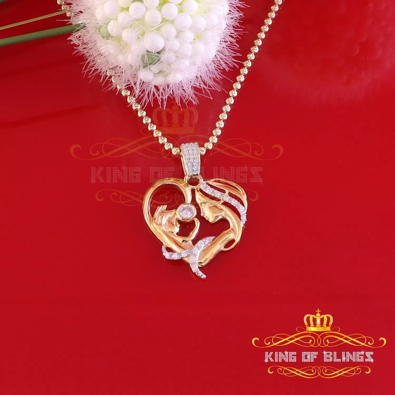 King Of Bling's MOM'S Embrace Lovely Pendant @ Mother's Day Yellow Silver 0.85ct Cubic Zirconia