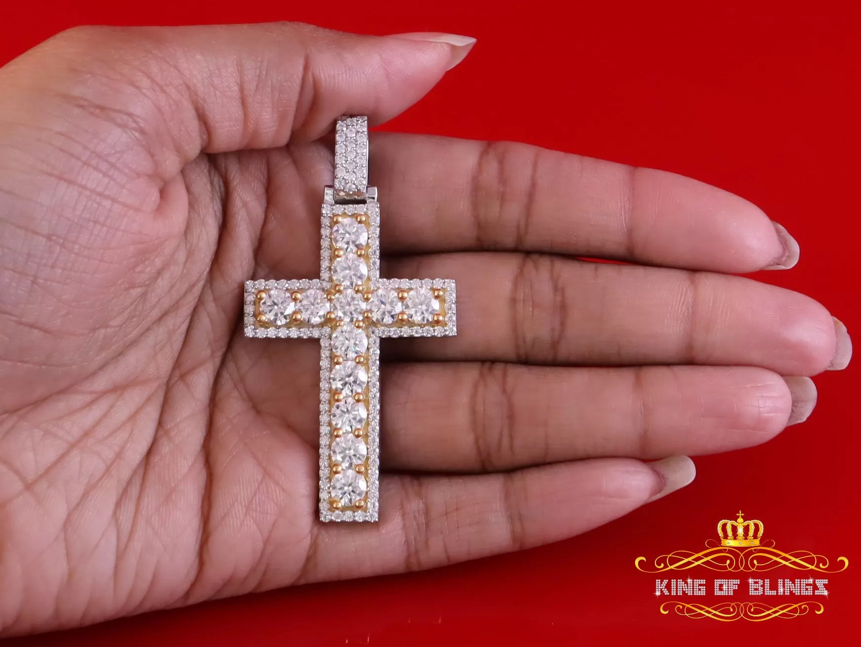 King Of Bling's New Charm Cross Pendant Men/ Women 2.50ct VVS D Moissanite White Sterling Silver