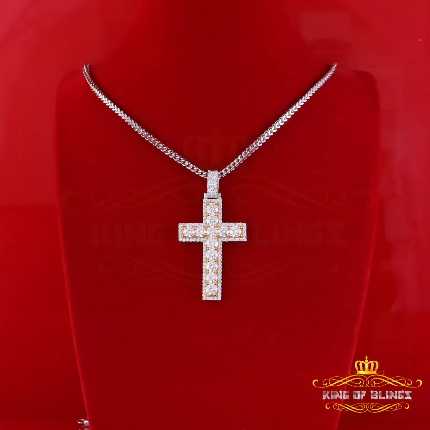 King Of Bling's New Charm Cross Pendant Men/ Women 2.50ct VVS D Moissanite White Sterling Silver