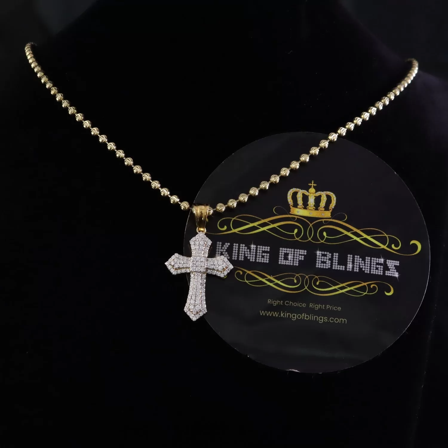 King Of Bling's New Pantone 925 Yellow Sterling Silver 1.00ct VVS D Clr. Moissanite Cross Pendant