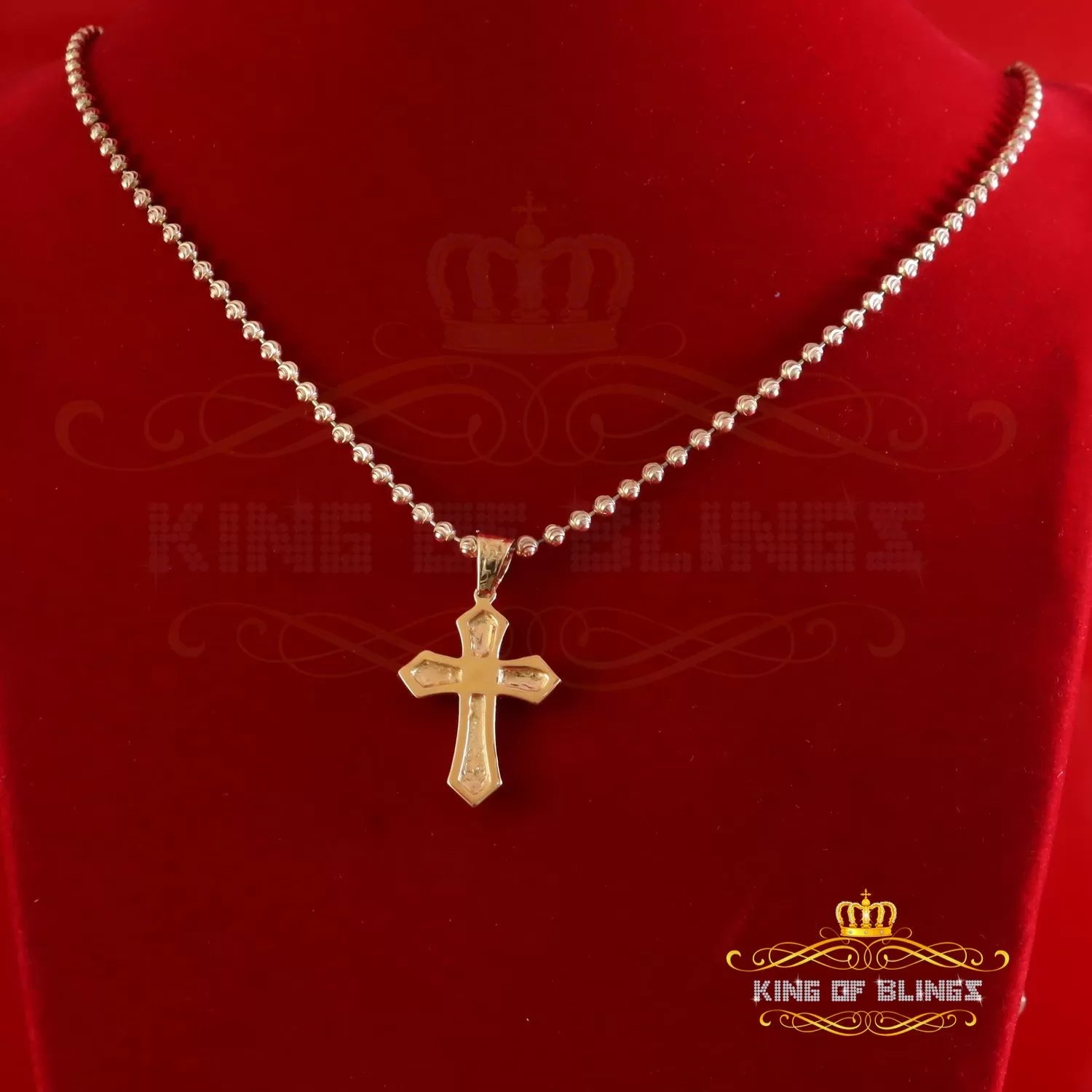 King Of Bling's New Pantone 925 Yellow Sterling Silver 1.00ct VVS D Clr. Moissanite Cross Pendant