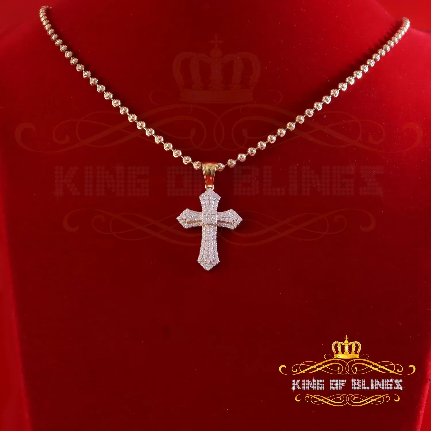 King Of Bling's New Pantone 925 Yellow Sterling Silver 1.00ct VVS D Clr. Moissanite Cross Pendant