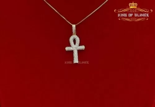 King Of Bling's Yellow 925 Mens ANKH Sterling Silver Shape Pendant with 0.82ct Cubic Zirconia