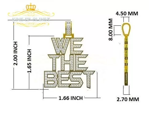 King Of Bling's Yellow 925 Sterling Silver We THE BEST Letter Pendant with 6.61ct Cubic Zirconia