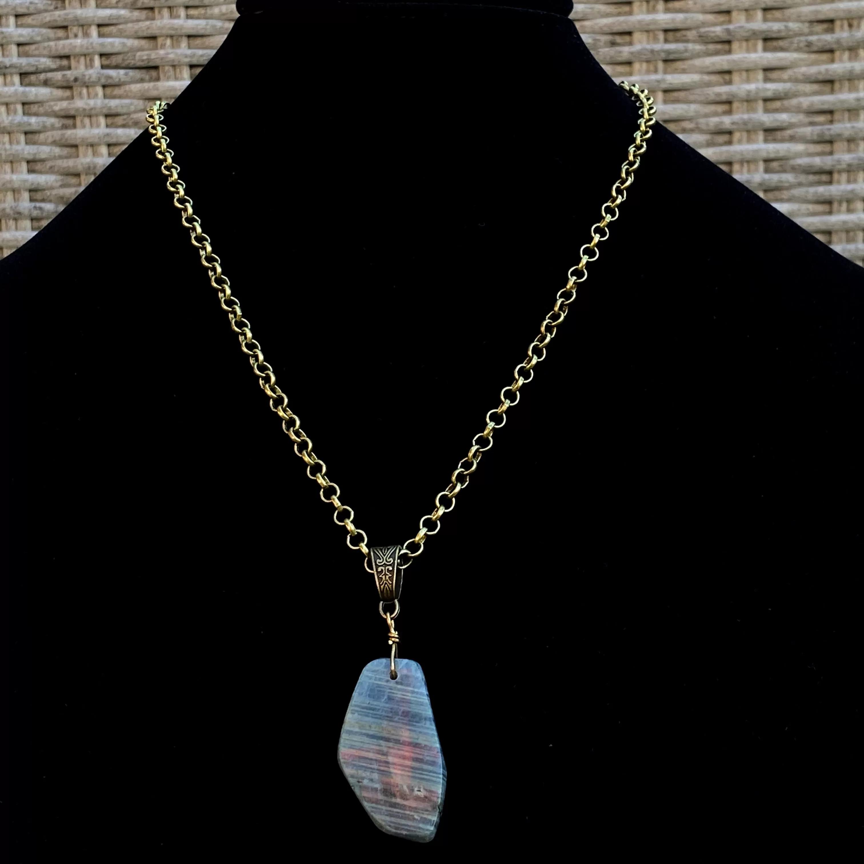 Labradorite gemstone Pendant on Brass Chain necklace