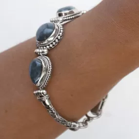 Labradorite Gemstone Silver Bracelet, Handmade Bali Jewelry, Gift