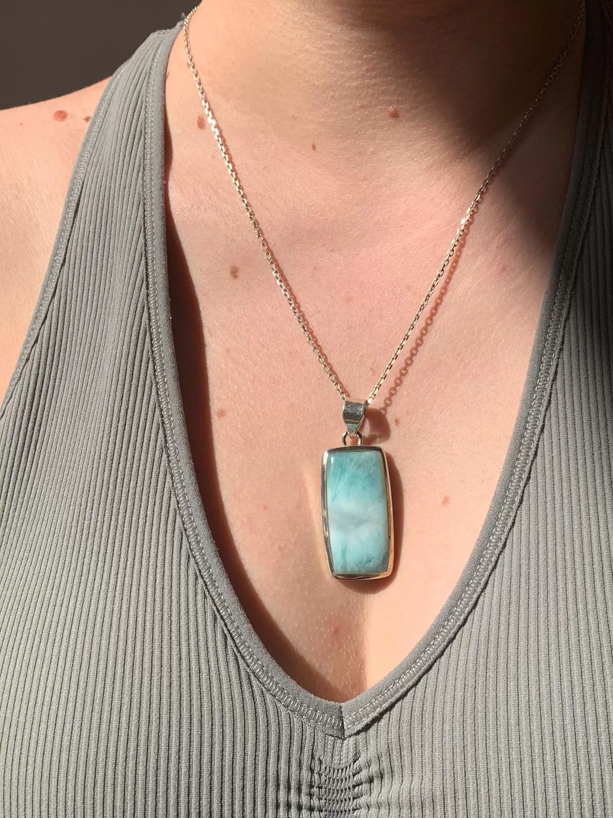 Larimar Naevia Pendant - Long Rectangle