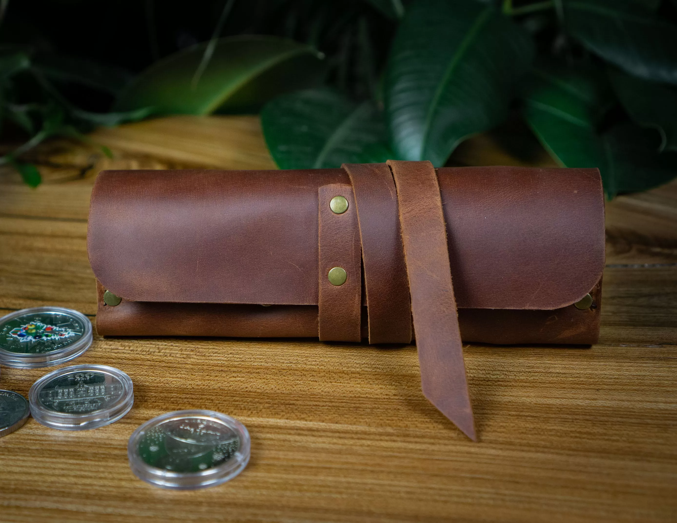 Leather Coin Roll Case 12 slots | Collectible Coins Leather Holder