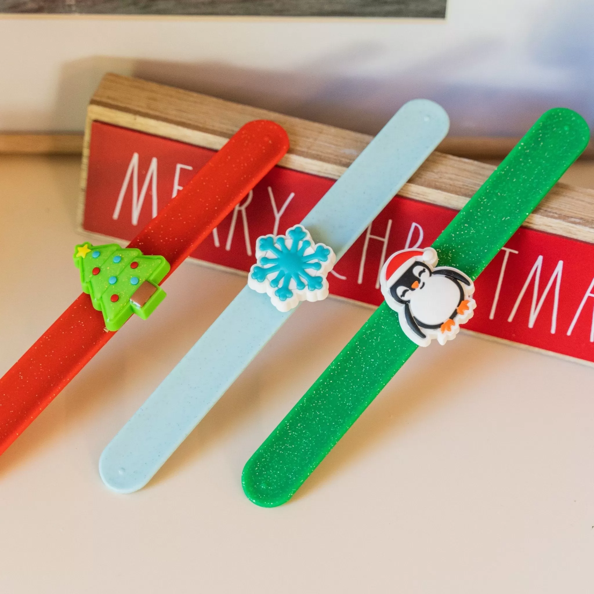 Light Up LED Christmas Slap Bracelets - 3 Pack