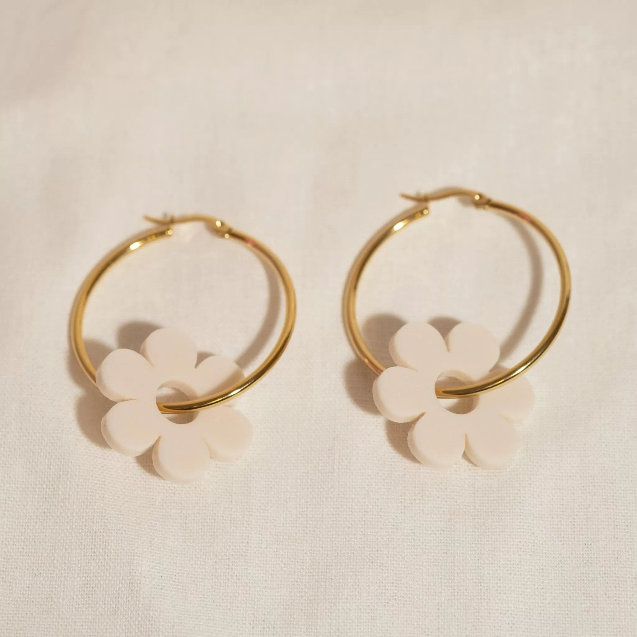 Linen Daisy Hoop Earrings