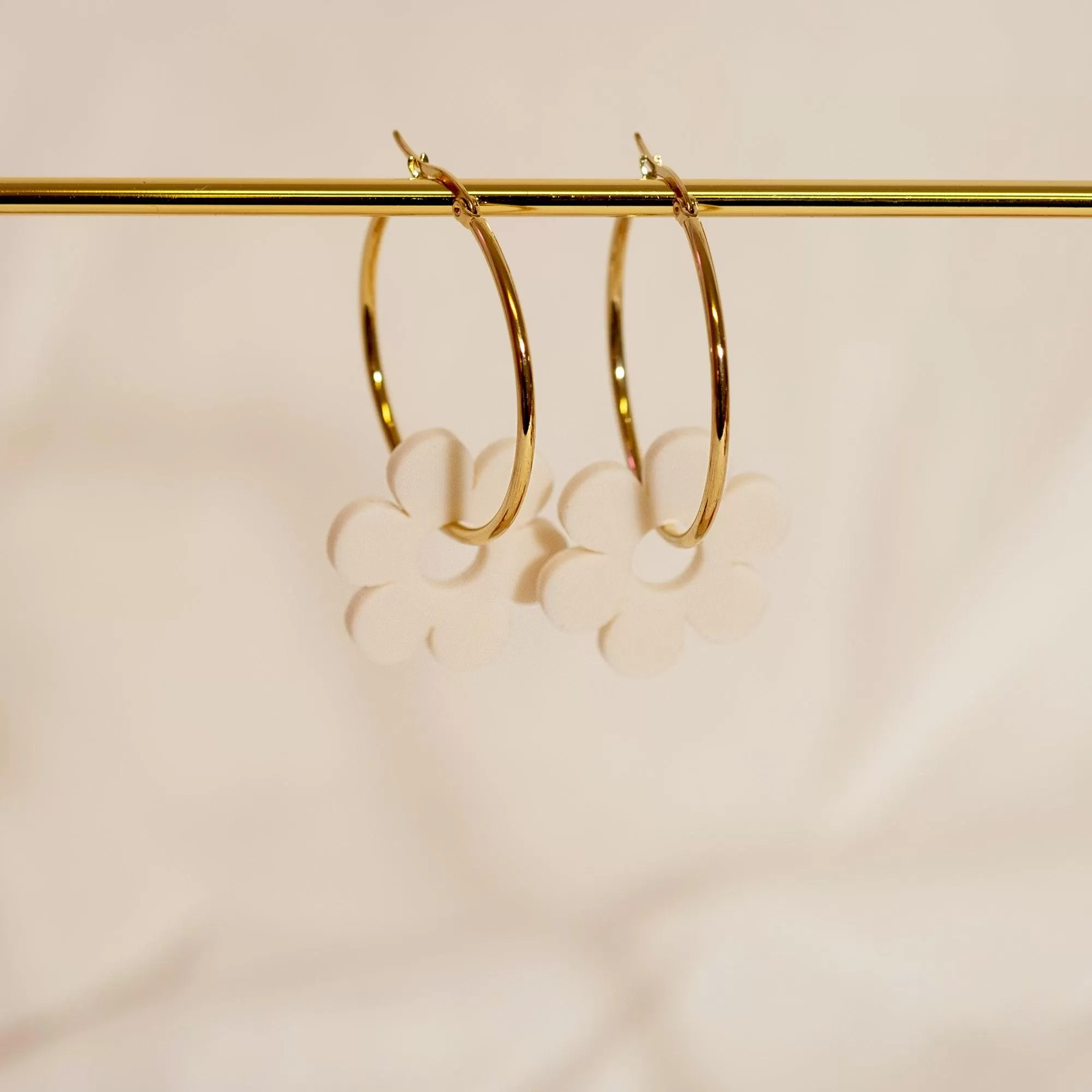 Linen Daisy Hoop Earrings