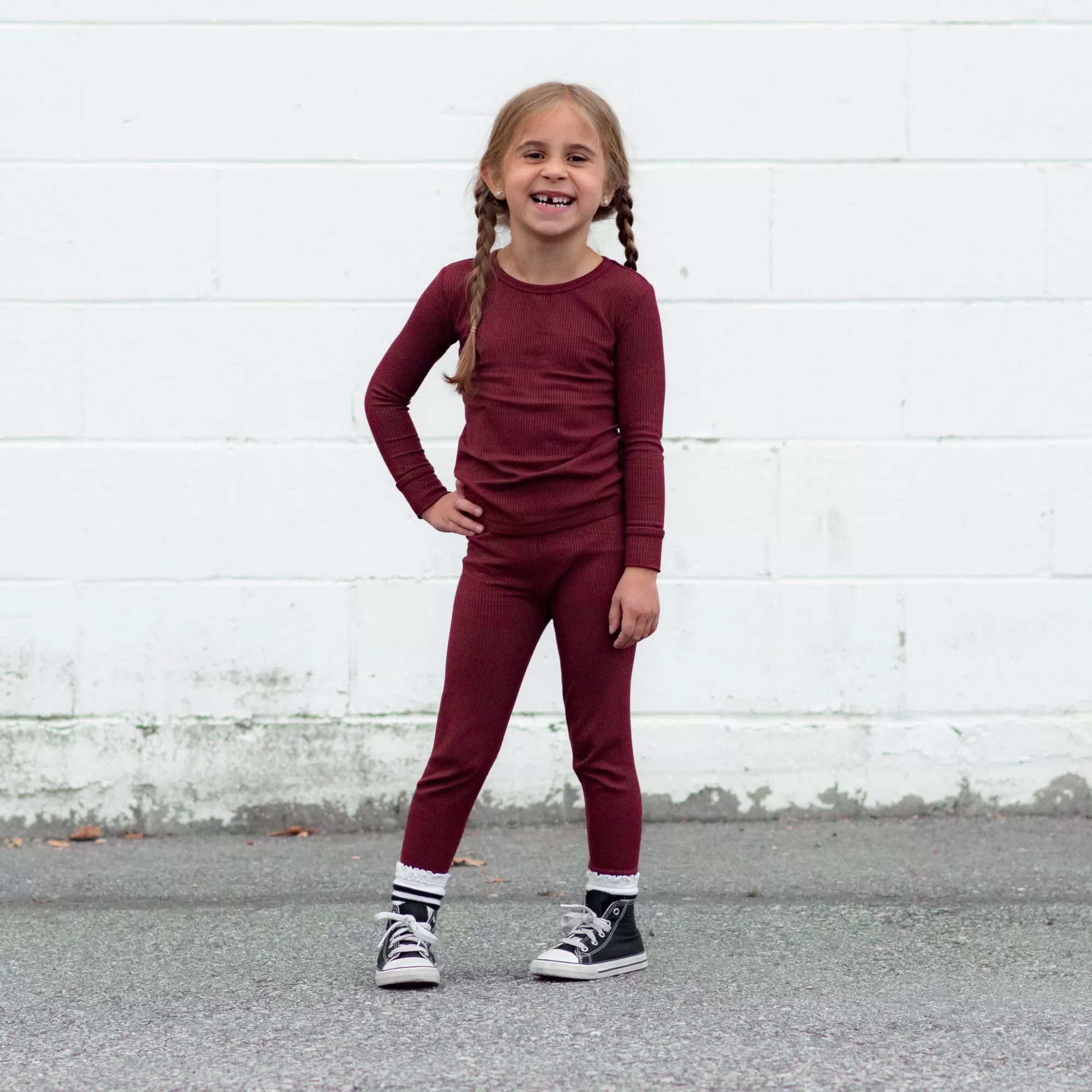 LONG SLEEVE 2 PIECE SETS- Oxblood Ribbed