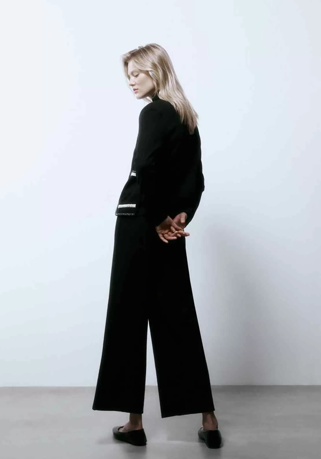 Long Textured Trousers - Black