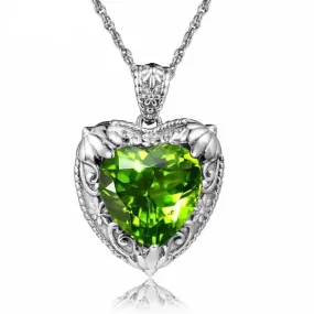 Lovely Heart Shaped Olivine Peridot Crystal Pendant Necklace - 925 Sterling Silver