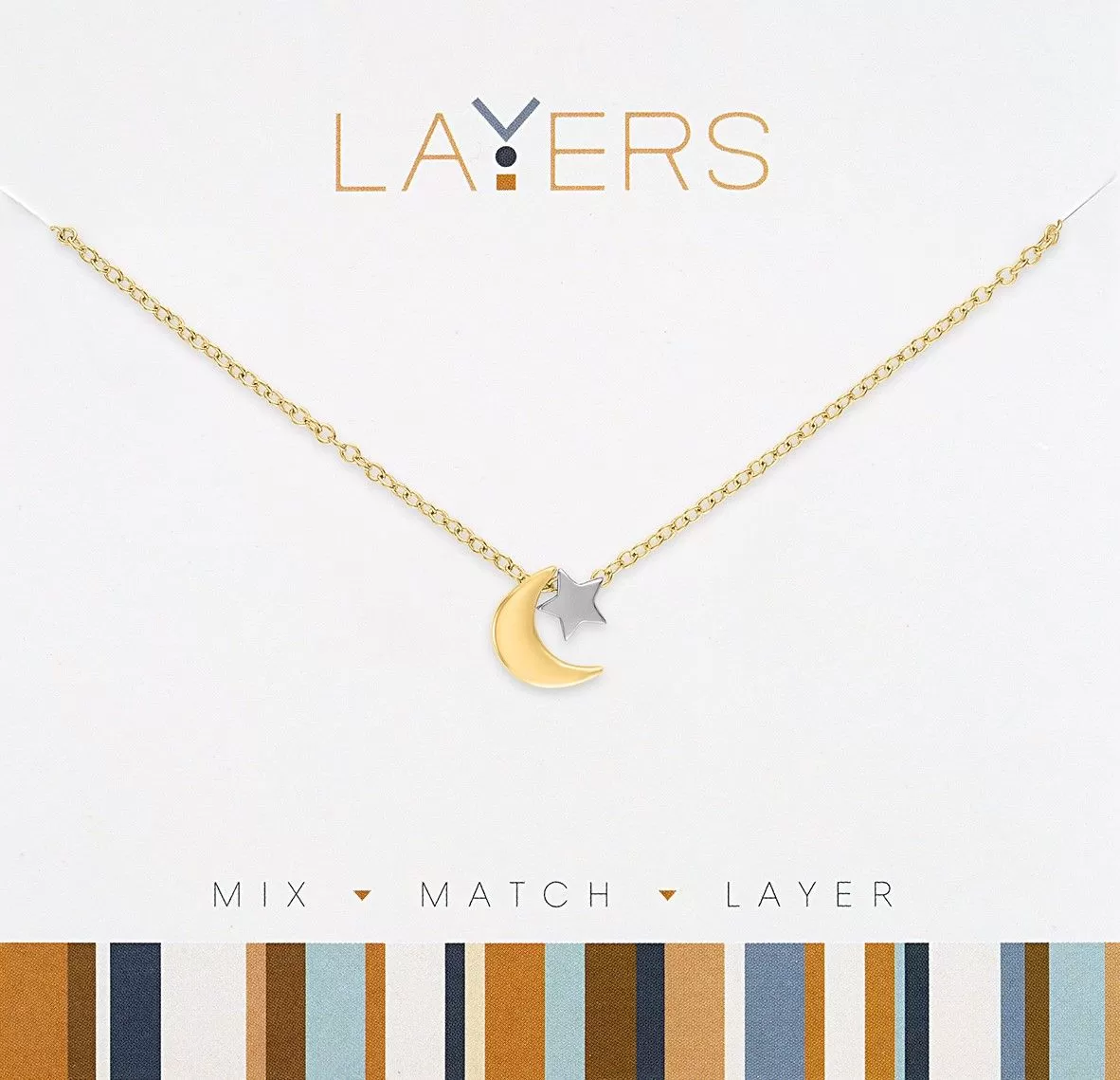 Luminous Harmony: Gold Two-Tone Moon & Star Adjustable Layers Necklace - Clasp-Free, Drawstring Adjuster, 13" to 34"