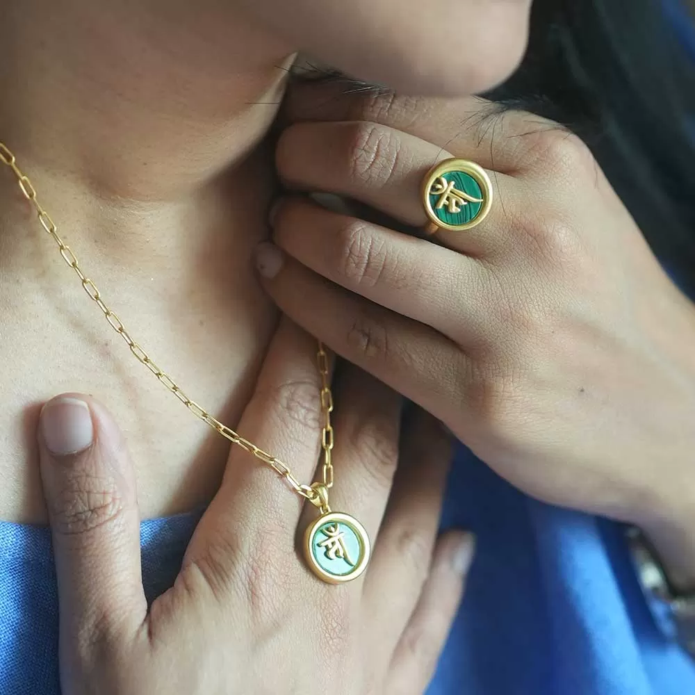 Ma Mothers Necklace and Ring with Malachite