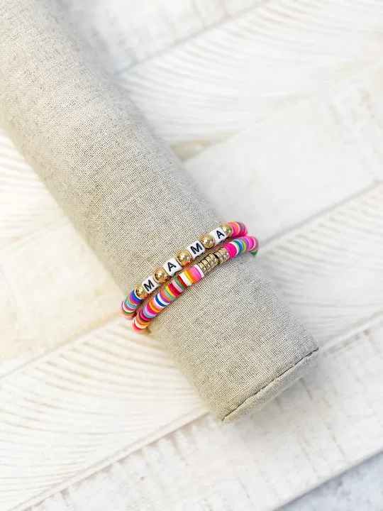 'Mama' Stretch Bracelet Set - Multi & Gold