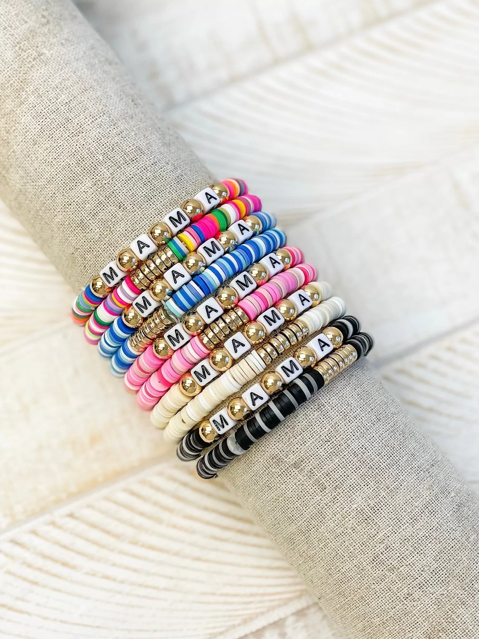 'Mama' Stretch Bracelet Set - Multi & Gold