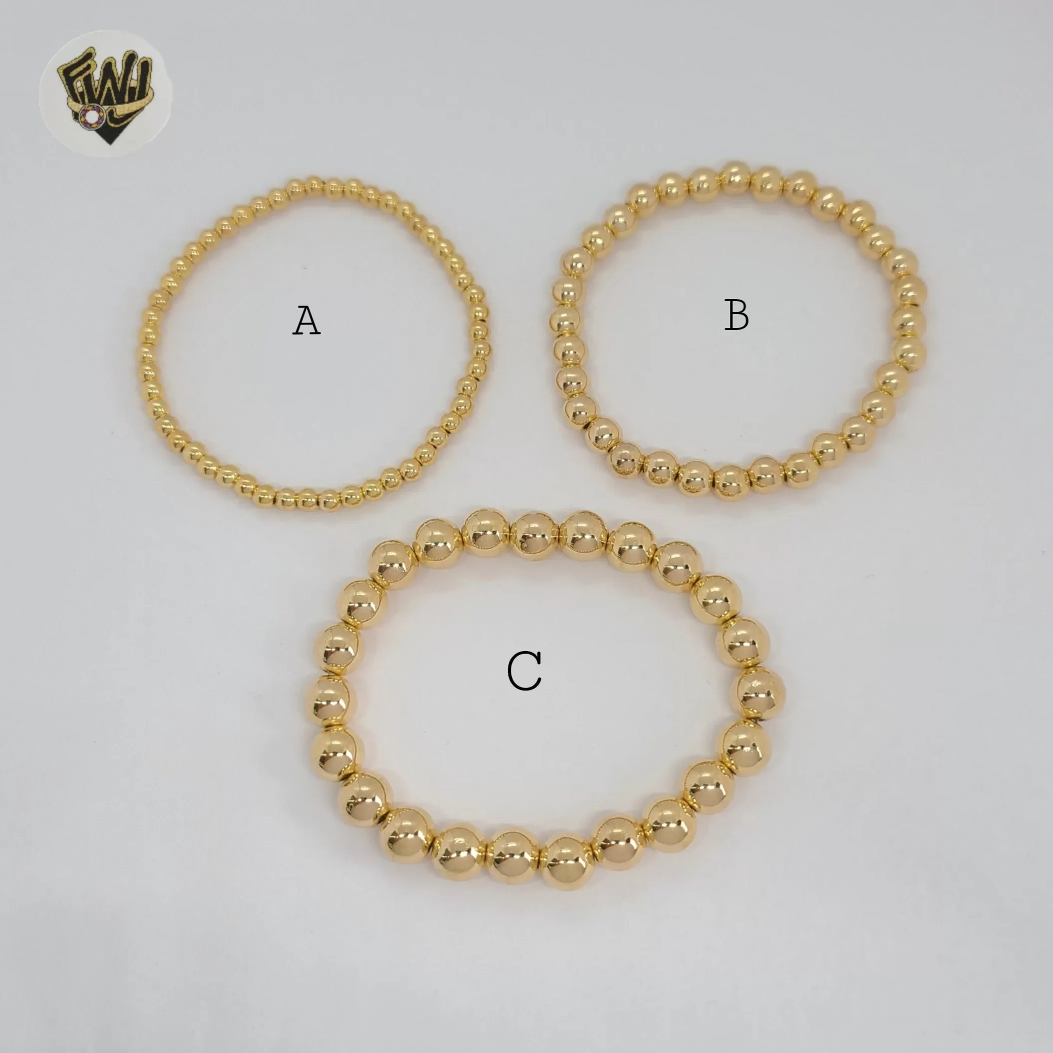 (MBRA-25-5) Gold Laminate - Elastic Balls Bracelets - BGF.