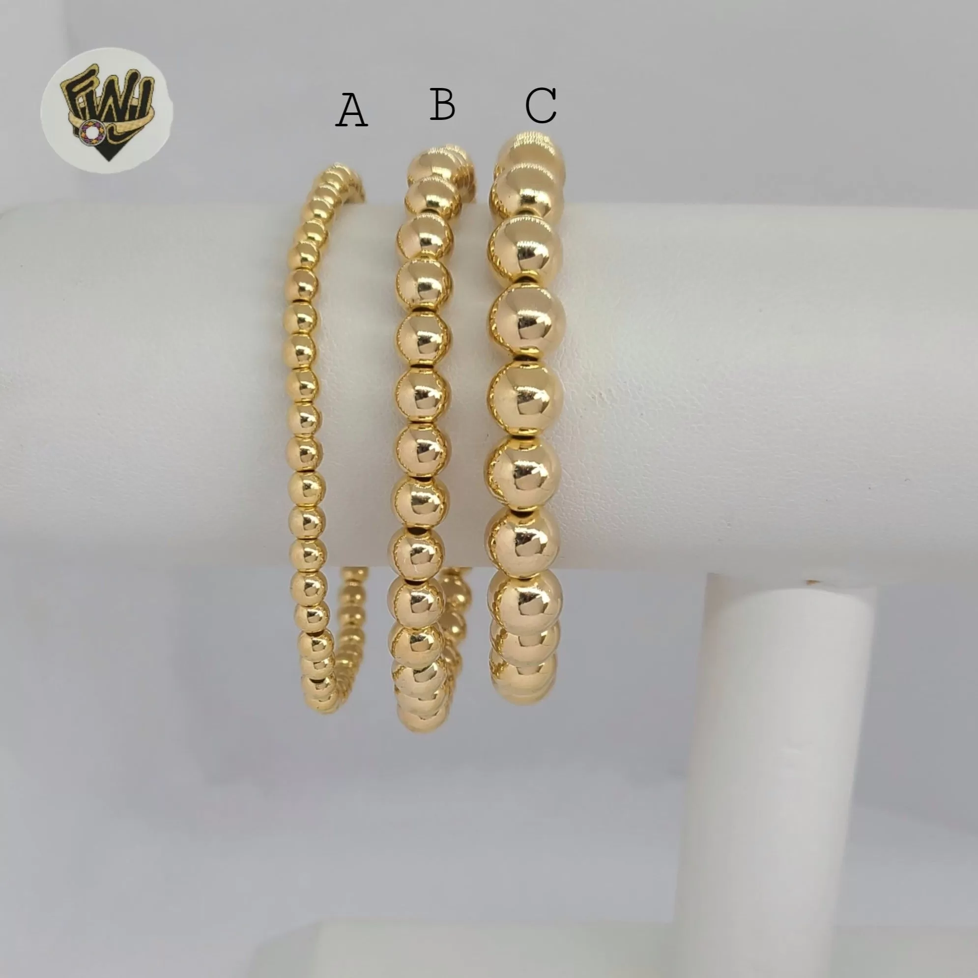 (MBRA-25-5) Gold Laminate - Elastic Balls Bracelets - BGF.