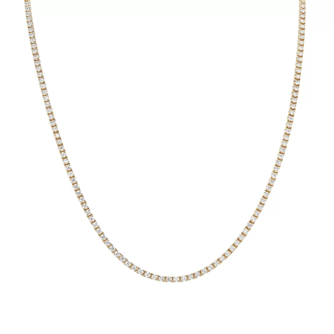 Medium 14K Gold and Diamond Tennis Necklace 4-Prong Setting