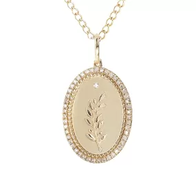 Medium Olive Branch Pendant with Pave Diamond Border