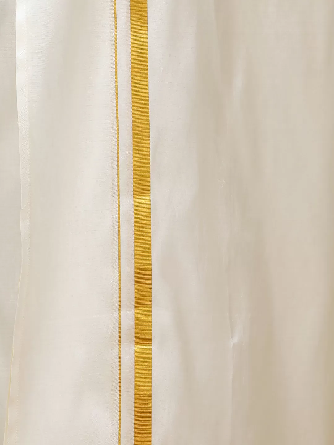 Men Cream Art Silk Full Sleeves Shirt, Double Dhoti with Towel Combo