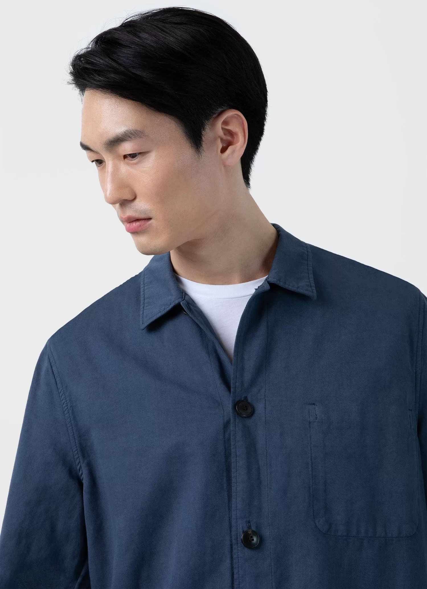 Men's Cotton Linen Twin Pocket Jacket in Shale Blue