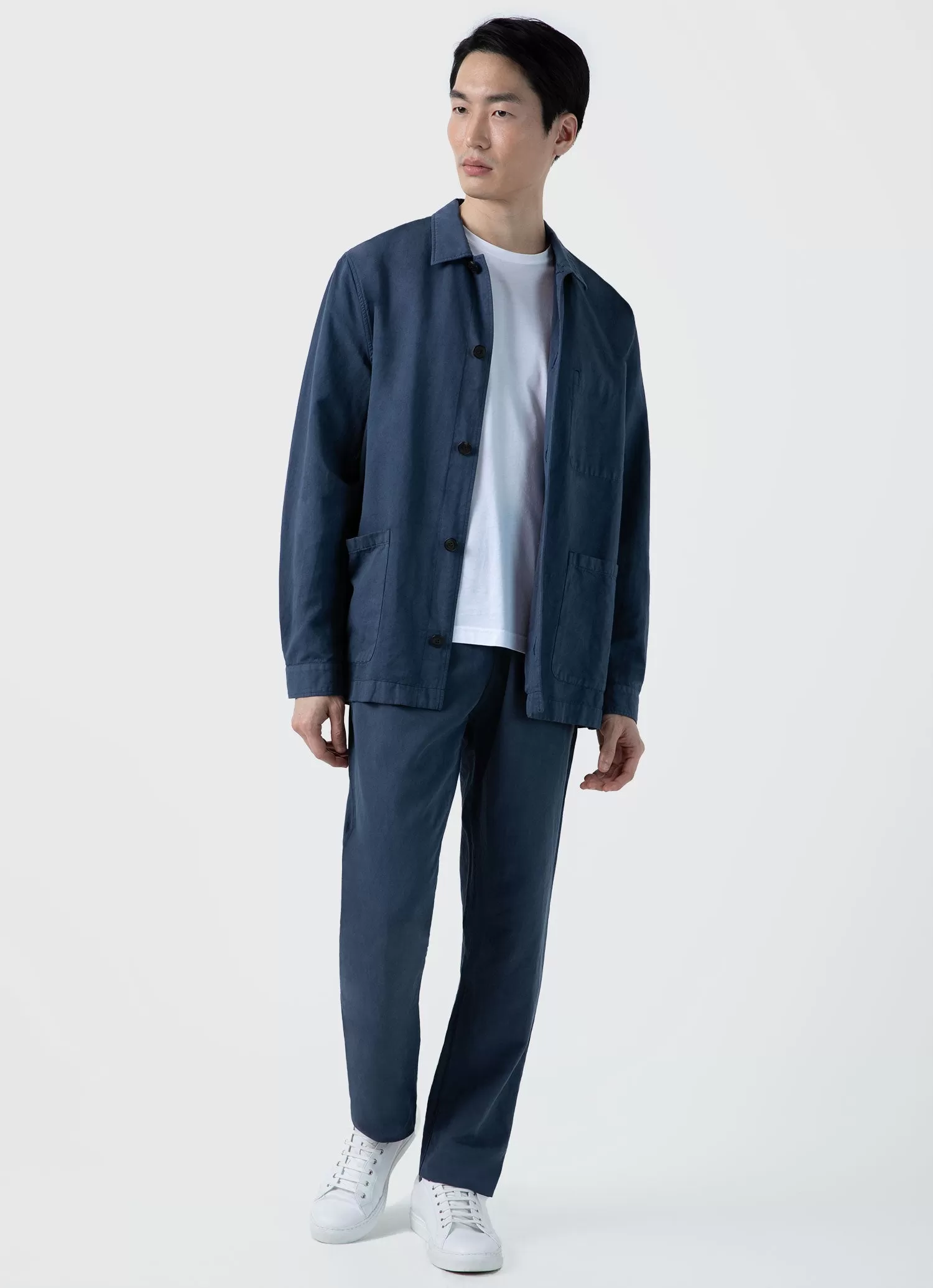 Men's Cotton Linen Twin Pocket Jacket in Shale Blue